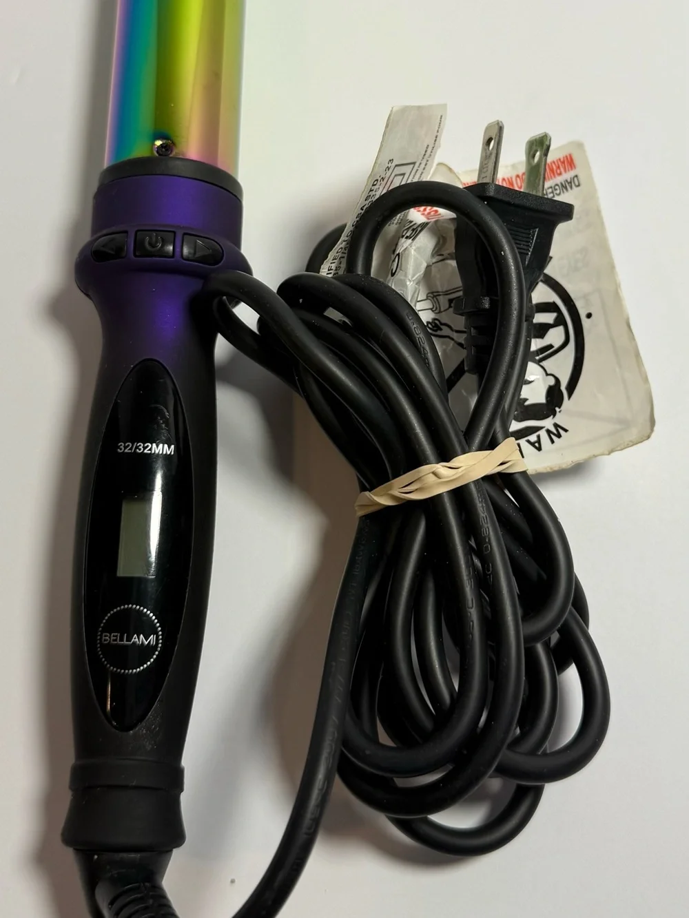 BELLAMI Iridescent Rainbow Barrel Curling Wand with Purple Handle